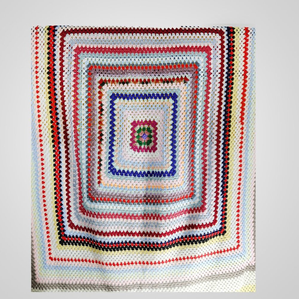 Retro 70s Granny Square Handmade Crochet Throw Blanket